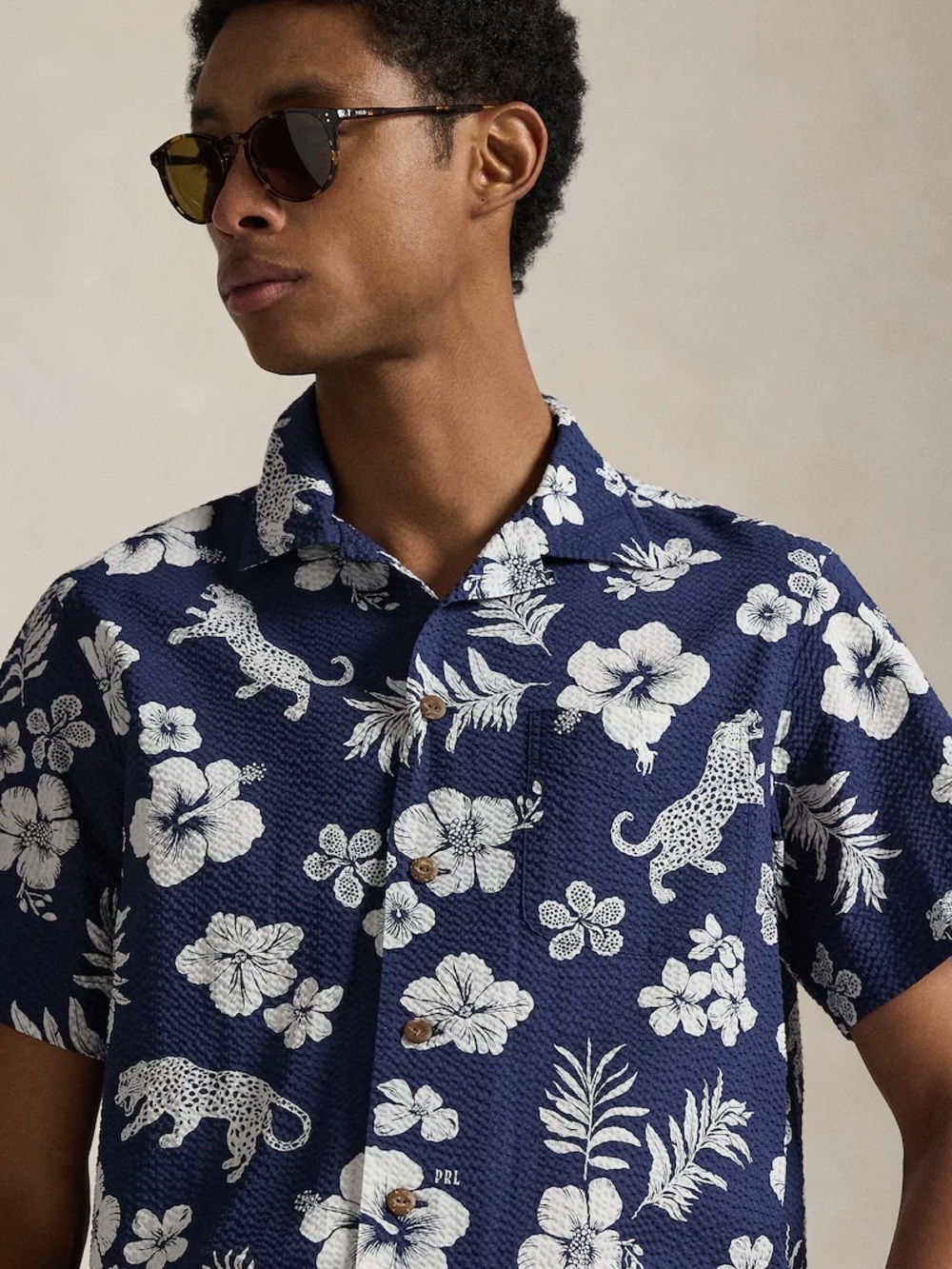 Polo Ralph Lauren 
Men's Navy Floral Leopard Short-Sleeve Shirt